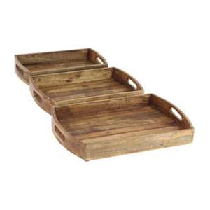 Plateau décoratif multifonctionnel en bois massif, plateau de service durable pour le petit-déjeuner, les collations et l'organisation de la cuisine - Product Image 5
