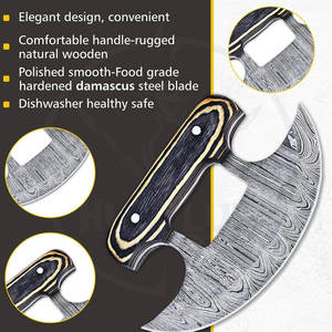 มีดตัดพิซซ่าเหล็กดามัสกัสทำมือ พร้อมด้ามไม้ปาคา และปลอกหนังแท้ - Product Image 3