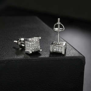 14K White Gold Lab Grown Diamonds Hip Hop Stud <b>Earrings</b> Iced 3D Square Cube Yellow Rose Gold Wedding IGCI Certified Screw Back - Product Image 5