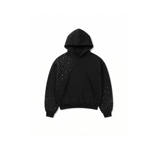 Sweat-shirt décontracté pour homme à capuche surdimensionné noir avec motif de points en strass, coupe classique, vêtement d'automne - Product Image 1