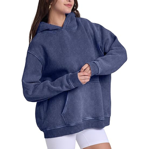 เสื้อสเวตเชิ้ตผ้าฟลีซสีน้ำเงินกรมท่าเข้มแบบวินเทจทรงโอเวอร์ไซส์สำหรับผู้ชาย สไตล์สตรีทแวร์ หนานุ่ม ซักย้อมแบบแอซิดวอช ทำสีซีดแบบดิสเทรส ผ้าฝ้าย 100% - Product Image 2