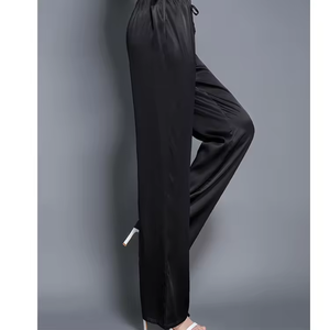 Pantalones anchos de satén para mujer, de cintura alta, holgados, de color sólido, largos, para oficina, pantalones de verano para dama. - Product Image 3