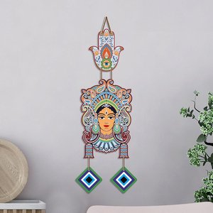 Décoration murale bohème visage de déesse tribale avec protection contre le mauvais œil, art ethnique indien pour la décoration intérieure - Product Image 1