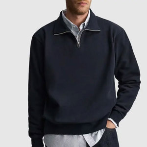 Sweat-shirt à col montant zippé pour homme, coupe classique, couleur unie, en molleton bouclette, décontracté, manches longues, pour l'automne - Product Image 1