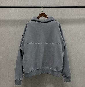 Etiqueta impresa personalizada de alta calidad 100% algodón Terry Heavy Hoodies Vintage Wash Black Hoodie con bolsillos laterales - Product Image 3