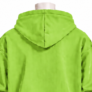 Sudadera con capucha verde lima para hombre, con cremallera, apliques de letras en chenilla, forro polar grueso, corte holgado, estilo casual urbano, con bolsillo frontal. - Product Image 4