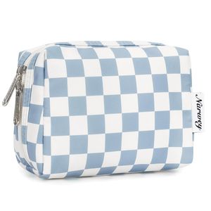 <b>Cute</b> Small Checkered Zipper Pouch Travel Makeup Bag with Compartments for Women Convenient <b>Purse</b> Cosmetic Case - Product Image 1