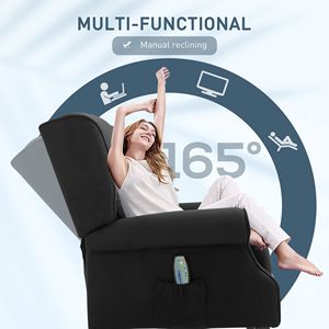Manual Recliner Massage Chair with <b>Heat</b> Genuine Leather Upholstery <b>USB</b> Feature Remote Controller and Side Pocket Black - Product Image 5