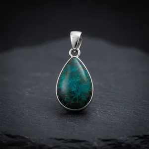 Wholesale Ha Gems Women Blue Chrysocolla Gemstone Pendant <b>Silver</b> Plated Handmade Boho Top <b>Snake</b> <b>Chain</b> Necklace From Rajasthan - Product Image 1