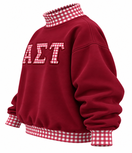 เสื้อสเวตเชิ้ตผู้หญิง Alpha Sigma Tau สีแดงเลือดหมู ผ้าฟลีซโพลีเอสเตอร์ คอตั้ง สีแดงขาวล้วน แบบสวม ทรงฤดูใบไม้ร่วง - Product Image 6