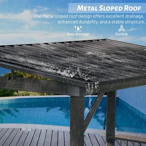 Gazebo in Acciaio Zincato 6.5x12FT con Tetto Rigido, 2 Ripiani Laterali, Tetto Inclinato, Copertura Metallica Permanente per Barbecue e Braciere, Pergola - Product Image 3