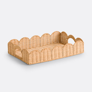 Plateau de service en bois pour la table, élégants plateaux en rotin festonné, accessoire de table de cuisine de haute qualité - Product Image 5