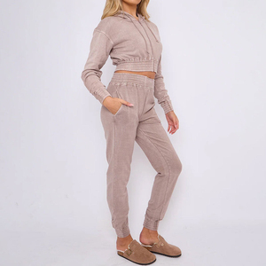 Survêtement oversize zippé pour femme, effet délavé, nouvelle collection, imprimé écoresponsable, avec service OEM – Meilleures ventes - Product Image 6