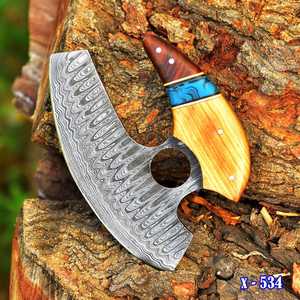 Cuchillo Ulu de Acero de Damasco de Alta Calidad, Cuchillo para Pizza Hecho a Mano, Cuchillo Ulu de Acero OEM Estilo Vikingo con Mango de Madera - Product Image 2