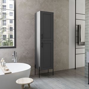 Mobiletto in lino da 70,8 pollici con 1 anta e 4 ripiani, mobile da bagno grigio opaco - Product Image 1