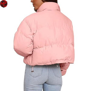 Chaqueta corta rosa acolchada para mujer, chaqueta de plumón con capucha y cremallera, ropa de abrigo de invierno, chaqueta corta acolchada para mujer - Product Image 6