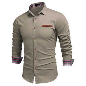 เสื้อเชิ้ตแขนยาวสีเขียวมะกอกสำหรับผู้ชาย ปกคอปก แขนยาวเต็มตัว ผ้าทอเนื้อดี ไม่ยับง่าย สไตล์ลำลองสมาร์ท - Product Image 4
