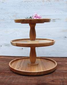 Support à gâteau en bois d'acacia de qualité supérieure avec finition naturelle pour l'agencement de desserts et la présentation de friandises lors de réceptions de mariage de luxe - Product Image 5