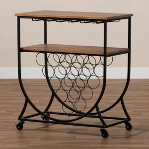 Premium Handmade Metal Home Bar Serving Cart with Gold Finish Bottle Holder Glass <b>Rack</b> Spacious Shelves Heavy Duty Wheels and - Product Image 5