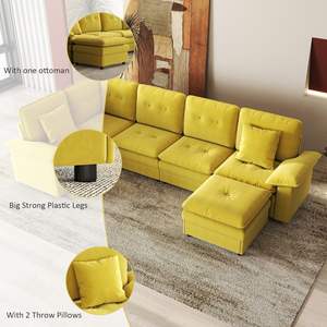 Canapé modulaire beige W PPL avec ottoman mobile, assise profonde confortable, canapé nuage pour salon, bureau, appartement - Product Image 6