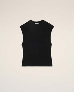 Haut sans manches en tricot à col rond pour homme, coupe ajustée, noir uni, style minimaliste, longueur normale, 100% coton, collection - Product Image 1