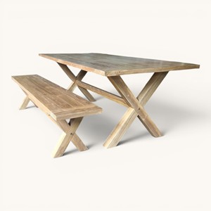 High Quality Sustainable Teak Wood Outdoor Restaurant <b>Dining</b> <b>Table</b> Set Waterproof Garden Furniture with X-Base Bench for Project - Product Image 3