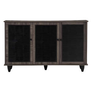 Meuble à chaussures minimaliste moderne en panneau stratifié, finition chêne, trois portes, rangement pour entrée, organisateur de chaussures - Product Image 3