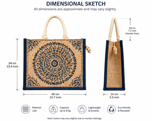 Sac fourre-tout en jute imprimé mandala, écologique, réutilisable, sac de courses, design ethnique indien, logo personnalisé, sac de transport - Product Image 6