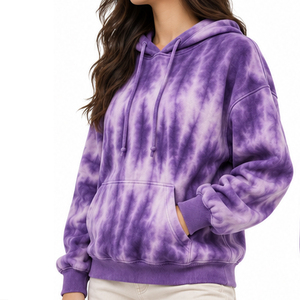 Sweat-shirts à capuche pour femmes en molleton de coton, plissés accordéon, teints, personnalisés, coupe oversize, style streetwear décontracté - Product Image 1