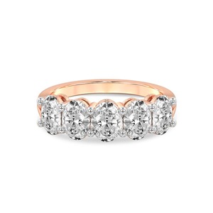 Noble Oval Five <b>Stone</b> Band Lab Grown Diamond 0.50 Ct Tw 14K Solid Gold FG Color VS Clarity 5 Diamond Smooth Facet Finish Row - Product Image 2