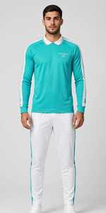 Men's White and Turquoise Tracksuit Set <b>Long</b> <b>Sleeve</b> Crew Neck <b>Top</b> Full Length Pants Red Blue Color Block Sporty Outfit <b>Mesh</b> - Product Image 4