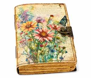 Libro de Sombras de Cuero Hecho a Mano, Recargable, Diario de Hechizos de Brujería, Estilo Vintage Wiccano Pagano Gótico Floral - Product Image 1