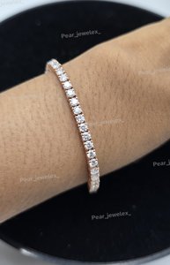 Pulsera de tenis VVS con moissanita redonda, plata 925 con baño de rodio, estilo hip hop, con cierres seguros, para mujer. - Product Image 3