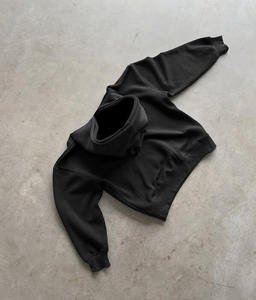 Sudadera con Capucha Negra para Hombre, Corte Regular, Algodón French Terry, Color Sólido Informal, Ropa de Otoño - Product Image 1
