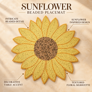 Sunflower Glass Beaded <b>Round</b> Placemat | Handmade Heat Resistant Eco-Friendly Dining <b>Table</b> <b>Mat</b> for Party and Entertaining Decor - Product Image 5