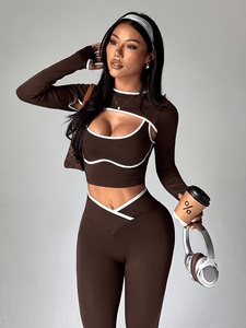 Custom OEM Women 3 Piece Fitness Clothing Set Strappy <b>Cami</b> Bra Loose <b>Crop</b> <b>Top</b> Leggings - Product Image 5