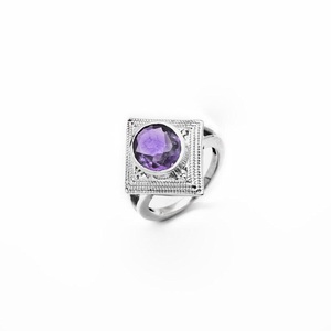 Natural Amethyst Rhombus <b>Ring</b> 925 Solid Sterling Silver Boho Gemstone <b>Statement</b> <b>Ring</b> Gift for Women - Product Image 3