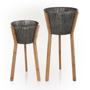 Jardinière ovale classique en acier galvanisé avec support pliable en fer noir, pot de fleurs durable pour l'intérieur et l'extérieur à prix avantageux - Product Image 3