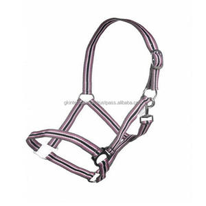 Cabestro de caballo de nailon ligero de Diseño a rayas personalizado en mazorca completa sobre tamaños con herrajes plateados ajustables - Product Image 1