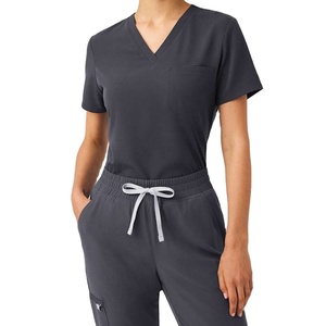 ชุดยูนิฟอร์มแพทย์ผู้หญิงคอวี OEM แบบหลายกระเป๋า ชุดพยาบาลระบายอากาศได้ดี สำหรับโรงพยาบาล คลินิกทันตกรรม ขายส่ง รับทำโลโก้ตามสั่ง - Product Image 1