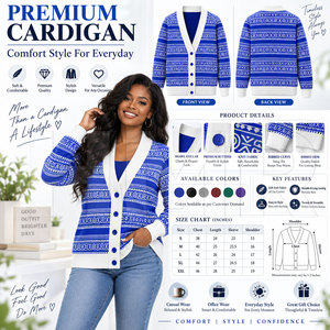 Cárdigan de Punto con Cuello en V, Botones y Bolsillos, Mangas Largas, Patrón de Letras Bordadas, para la Hermandad de la Hermandad Femenina HMR - Product Image 6