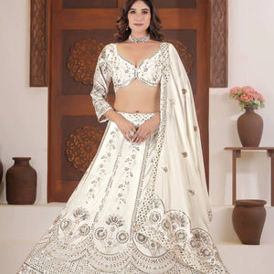 Lehenga Choli de Seda Chinon de Ramdev Trading - Azul Marino y Colores Vino, Bordado Intrincado, Materiales Reciclados, Estilo Tradicional - Product Image 1