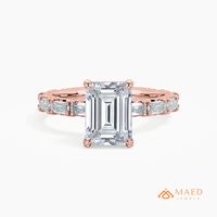 Bague de luxe élégante en moissanite taille émeraude avec pierres latérales pour femme, en or rose, pour fiançailles, mariage, anniversaire, usage quotidien, cadeau USA