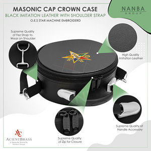 Black OES Machine Embroidery Star Fez Case <b>Hat</b>/Cap Storage <b>Box</b> with Zipper Closure for Masonic Regalia - Product Image 6