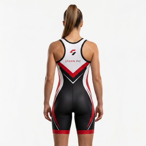 <b>Women's</b> Wrestling <b>Singlet</b> Black Red White Sublimation Print Fitted Moisture Wicking Breathable Quick Dry Spandex Polyester - Product Image 4