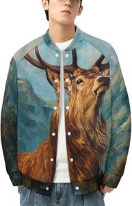 Chaqueta Varsity Deers Stands in Wilderness para Hombre, Chaqueta Bomber de Béisbol, Cortavientos Deportiva - Product Image 2