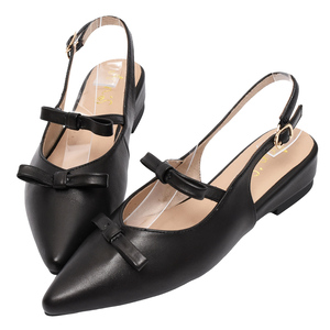 Ann'S <b>Black</b> Women Genuine Leather Pointed Toe Slingback <b>Pumps</b> Bow Detail Low Heel <b>Ladies</b> Dress Shoes - Product Image 1