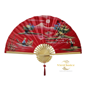 Éventail pliant traditionnel en bambou peint à la main VietChoice avec motif de scène rurale, souvenir - Product Image 4