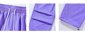 Pantalon cargo parachute vert, taille élastique, coupe ample, longueur intégrale, séchage rapide, 100% polyester, couleur unie, cordon de serrage aux chevilles, décontracté - Product Image 4