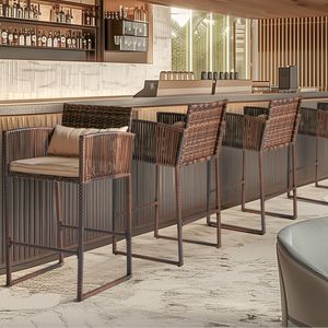 Set di Sgabelli da Bar Alti in Vimini per Esterni, per 2 Persone, Ideali per Balconi - Product Image 6